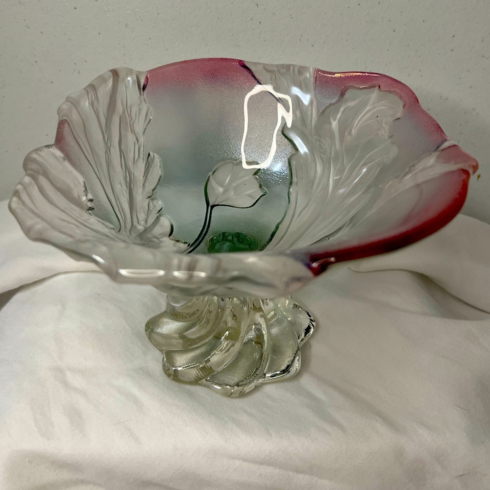 Savoir Vivre Crystal W. Germany Pink, Blue & Clear Botanical Pattern Vase Footed